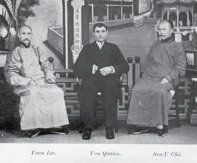 Three men sitting in chairs with the caption of: Yoan Lee. Von Qualen. Sen U Chi.